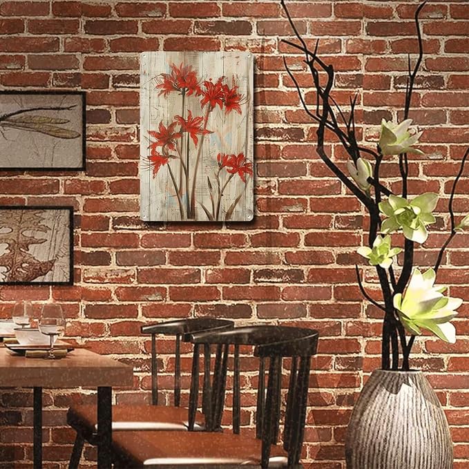 Metal Sign Tin Sign Vintage Wall Art Vintage Lycoris Wall Art Tin Sign for Rustic Charm Distressed Wood Panels and Easy to Install Alu Metal Signs Vintage for Pub 6×8 Inches