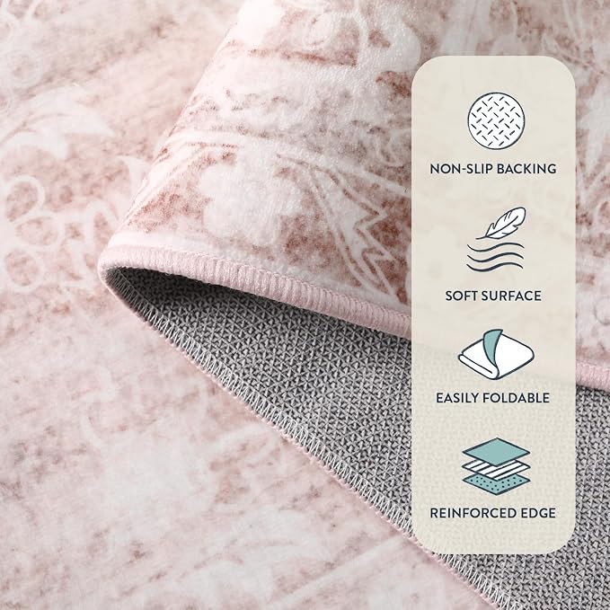 Lahome Pink Area Rugs 8x10,Floral Large Area Rugs for Girl Nursery Room | Washable Boho Living Room Rugs,Non-Slip Soft Bedroom Rug 8x10 Under Bed Rug for Dining Room Table Office Aube (Pink,8'X10')