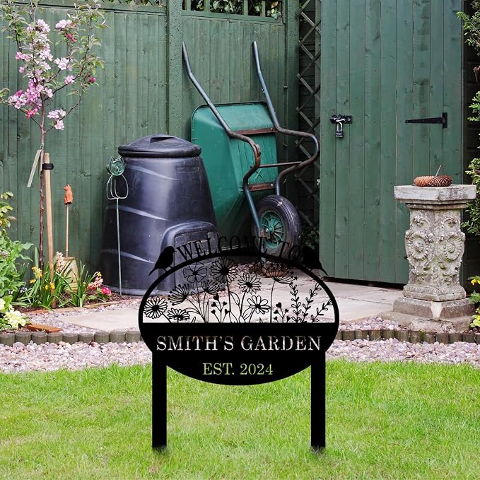 Personalized Metal Garden Flower Sign with Stakes, Custom Garden Decor for Outdoor, Flower Sign Plaque, Yard Sign, Lawn Decoration Art, Farmhouse Gift