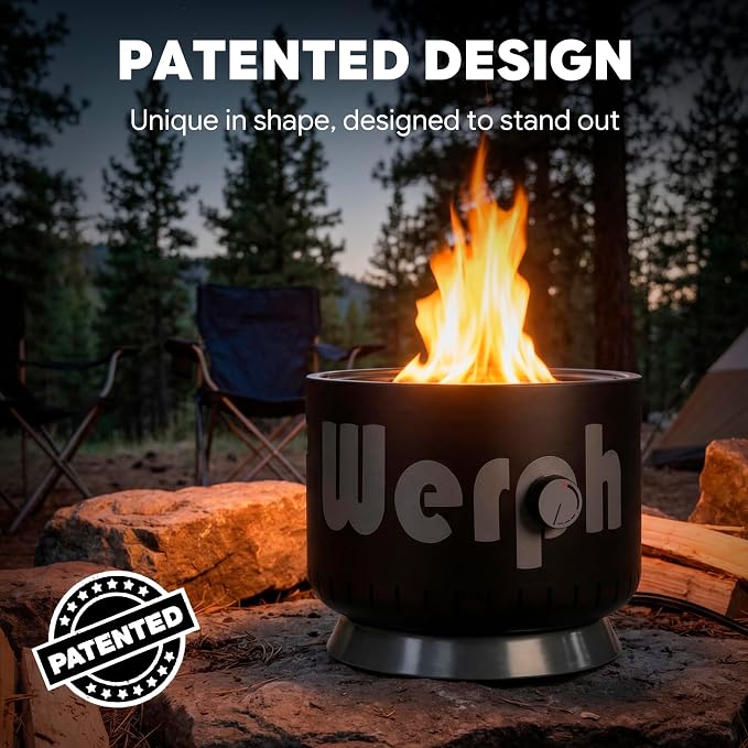 Werph 17-Inch Compact Propane Gas Fire Pit, 58,000 BTU, Black | Lightweight with Locking 2-in-1 Lid & Pumice Stones, Perfect for Camping, RV, Picnic, Fishing, and Backyard