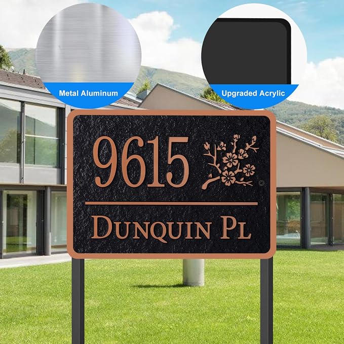 Custom House Address Sign, House Number Plaque Sign for Lawn,Yard,Ground,Driveway,Garden with 2 Stakes,Style 6