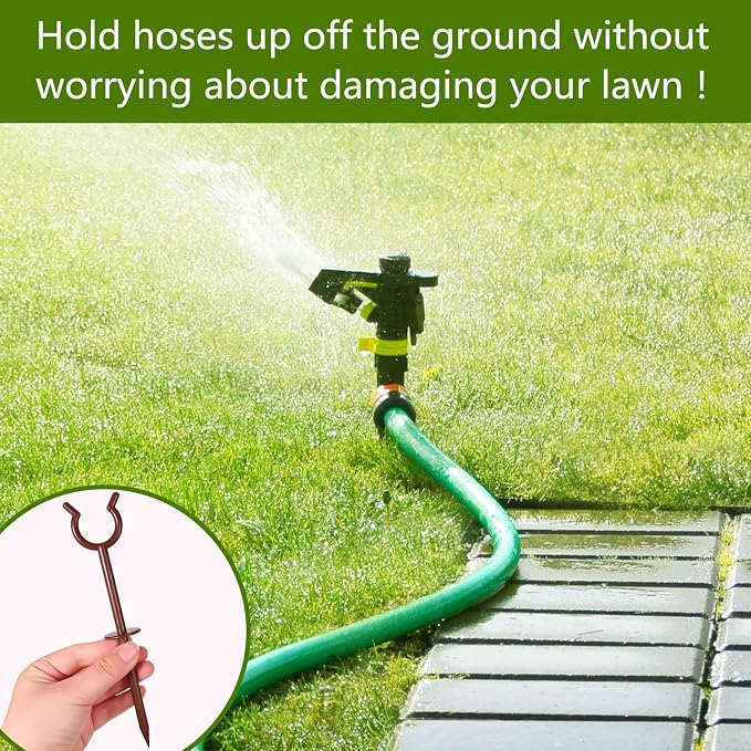 Taiyin 20 Pcs 3/4'' Garden Hose Holder Brackets Garden Guide Holder Decorative Outdoor Guide Stakes Support Spike Plant Tool to Keep off Lawn for Yard (Brown)