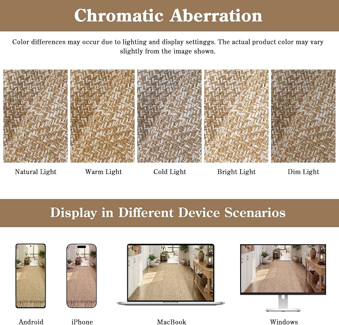 2' x 4.3' Indoor Outdoor Rug, Modern Farmhouse Kitchen Runner Rugs | Boho Hand-Woven Bathroom Mat, Soft Washable Front Door Mats, Low Profile Entry Rug for Laundry Bedroom Porch Decor, Tan/Cream