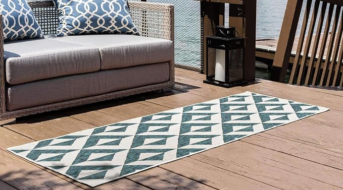 Unique Loom Jill Zarin Outdoor Collection Area Rug - Napa (2' x 6' 1" Runner, Teal/ Ivory)