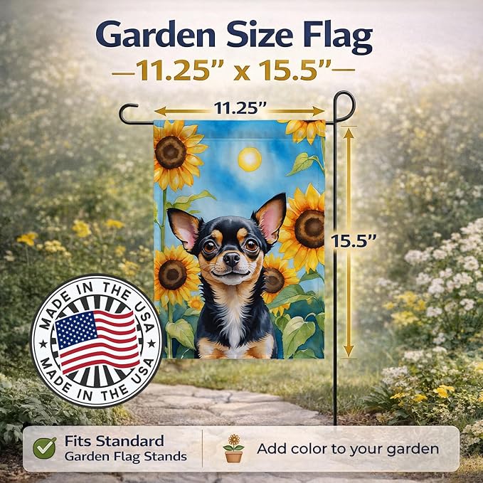 Caroline's Treasures DAC6052GF Chihuahua in Sunflowers Garden Flag Mailbox Flag Decorative Yard Flag Banner Outside Patio Artwork Yard Flower Beds, Garden Size, Multicolor