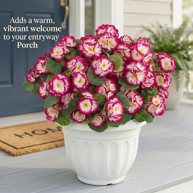 24 Pcs Artificial Geranium Flowers for Outdoor, UV Resistant Geraniums Artificial Flowers Realistic Faux Flowers Outdoor for Planters Outside Porch Garden Decor (15.3", Gradient Rose Red)