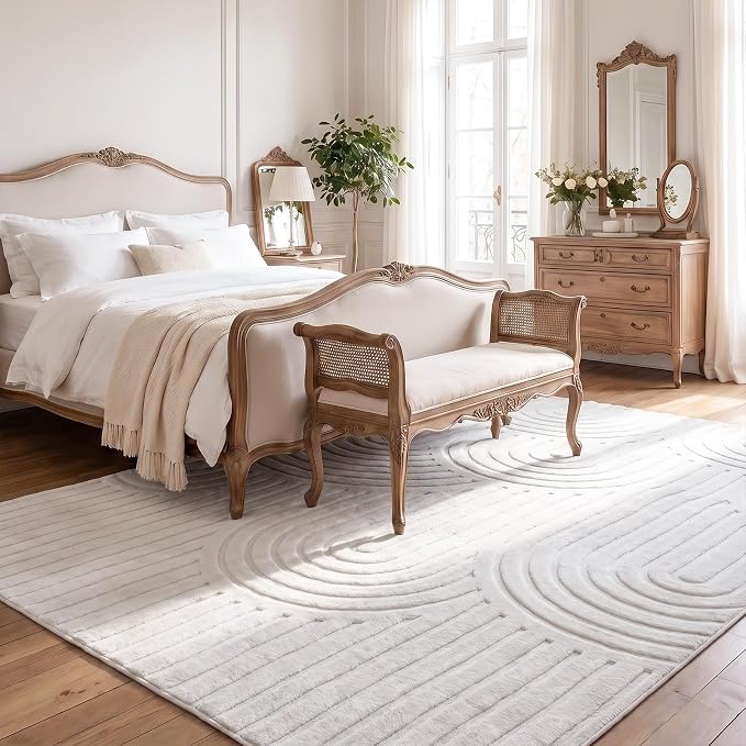 Washable 9x12 Area Rug, High Low Pile Cream Neutral Arch Textured Large Soft Carpet, Non-Slip Stain Resistant Rug for Living Room Bedroom Dining Room, Under Table Rug