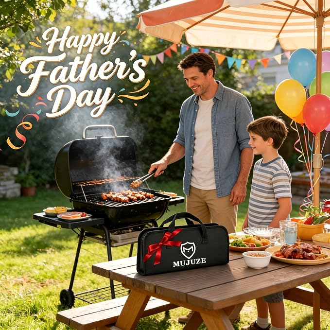 MUJUZE Grilling Accessories,BBQ Gifts for Men,Grilling Gifts for Men,BBQ Grill Sets for Dad,BBQ Accessories with Apron for Dad,Grill Tool Set,Grill Kit for Camping,Backyard