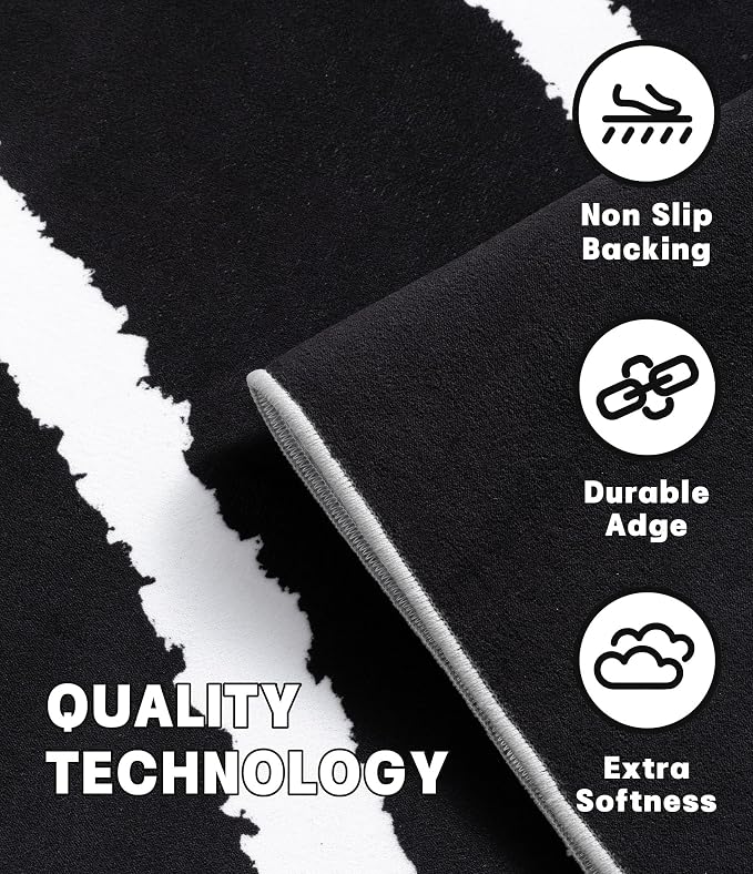 Black Modern Area Rug 5x7,Abstract Rugs for Bedroom,Minimalist Striped Rug,Black and White Geometric Rug,Dark Washable Area Rugs 5x7 Non Slip Throw Rugs for Bedroom，Office