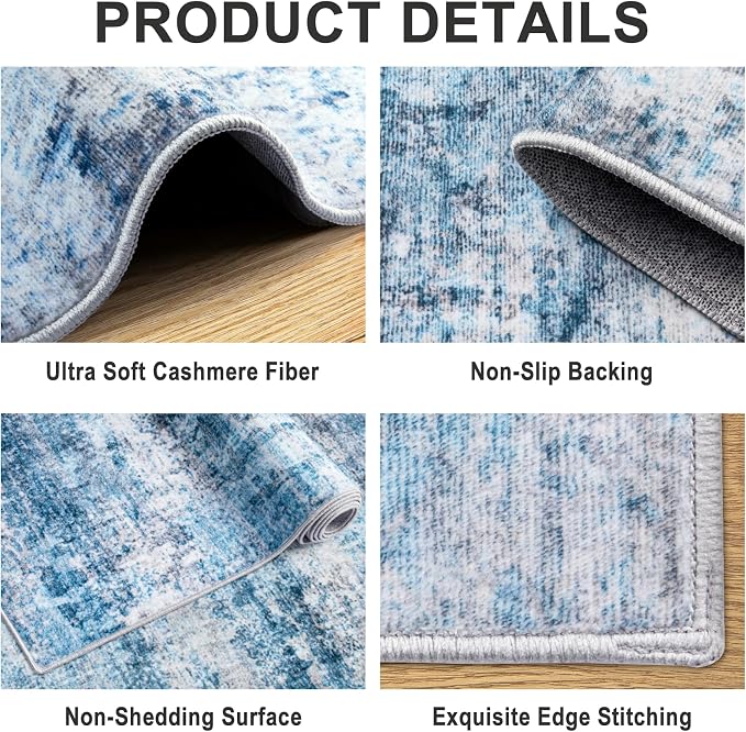 PLHXFR 6x9 Area Rug Living Room: Modern Abstract Washable Carpet Blue | For Bedroom Dining Room Farmhouse Nursery Home,Machine washable,Non Slip,Large Soft Neutral,Stain Resistant, Indoor Floor