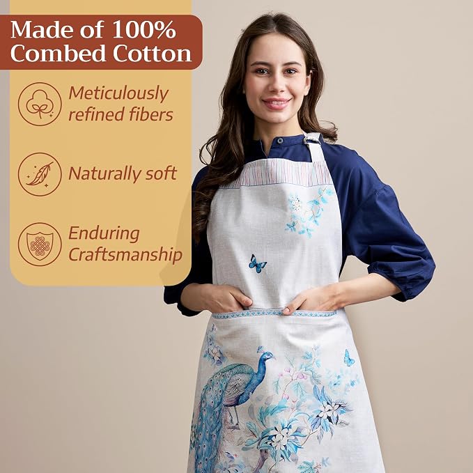 Maison d' Hermine Aprons for women with Pocket 100% Cotton (27.50"x31.50") | Adjustable Neck Strap & long ties Apron Men Chef Wedding Cooking Gardening Server Maid