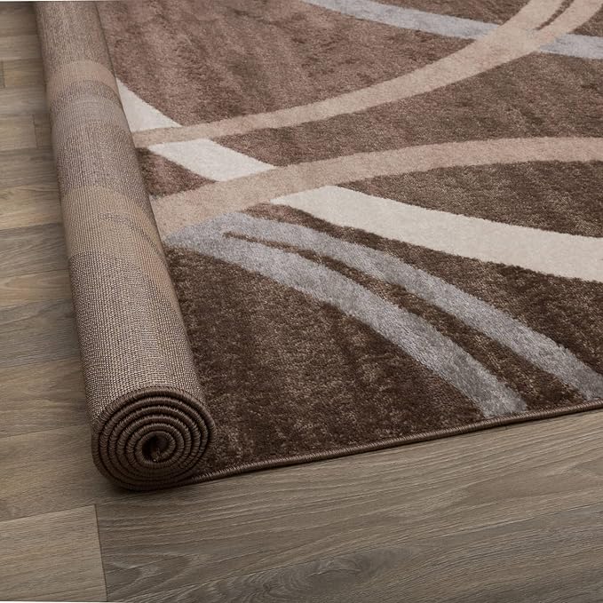 Rugshop Wavy Circles Modern Non-Shedding Square Rug Brown 6'6" x 6'6" | Square, Size 6'6" x 6'6", Living Room, Bedroom, Dining Room, Home Office, Kitchen, Entryway, Hallway, Nursery, Kids Room