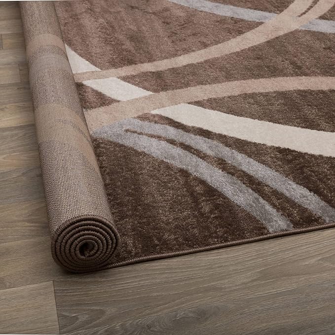Rugshop Wavy Circles Modern Jute Backing Runner Rug Brown 2'7" x 8' | Rectangular, Size 2'7" x 8', Living Room, Bedroom, Dining Room, Home Office, Kitchen, Entryway, Hallway, Nursery, Kids Room