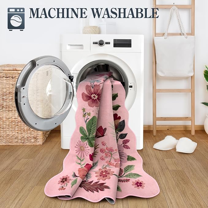 Lahome Floral Washable Entryway Rug, 2X3 Soft Kitchen Rugs Non-Slip | Ultra-Thin Door Mat Indoor Entrance Stain Resistant Boho Small Throw Carpet for Bathroom Bedroom Entry Flore, Pink