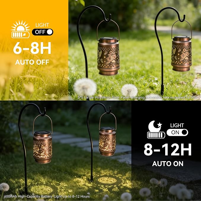 Gifts for Women, Birthday Gifts for Mom Grandma, Solar Lanterns Outdoor Waterproof Hummingbird Garden Decor, 10 Hours Long Lasting Hanging Solar Lights, Solar Decoration Outside for Yard Patio Porch
