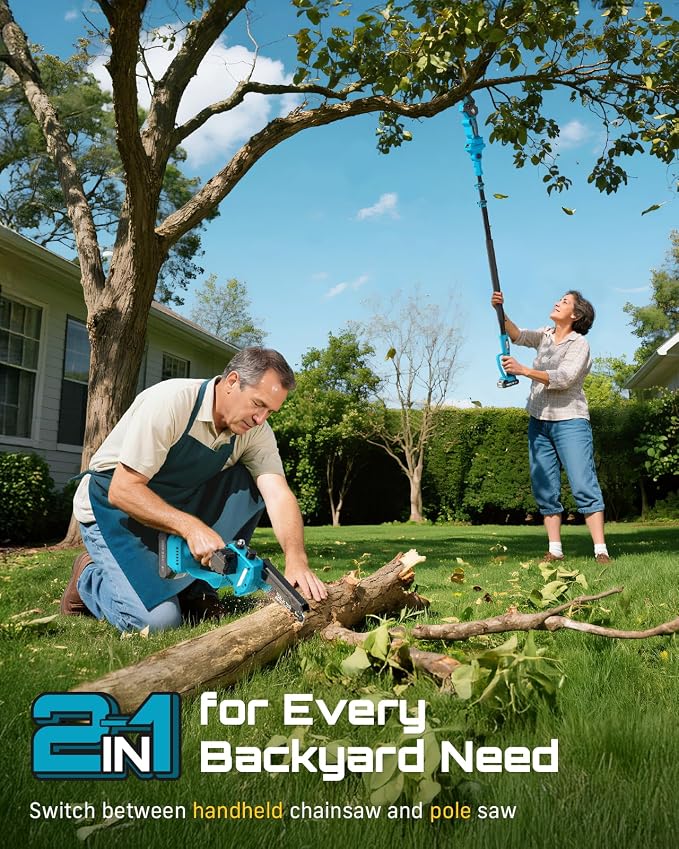 SEESII 2-in-1 Electric Pole Saws for Tree Trimming, 6 Inch Mini Chainsaw Cordless with Extension Pole, Battery Powered Pole Chain Saw, Tree Trimmer Limb Branch Cutter Pruner with 2 Battery P6 Plus