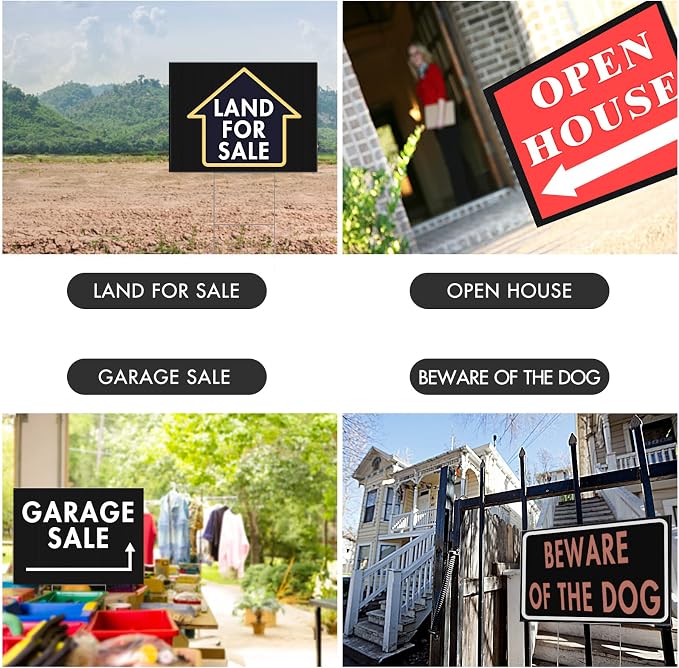 10 Pack Black Blank Yard Signs with Stakes, IKAYAS 17x 13 Inches Black Garden Yard Signs Yard Sale Signs Corrugated Plastic Signs for Party Decorations,Garage Sale, Guidepost, Open House