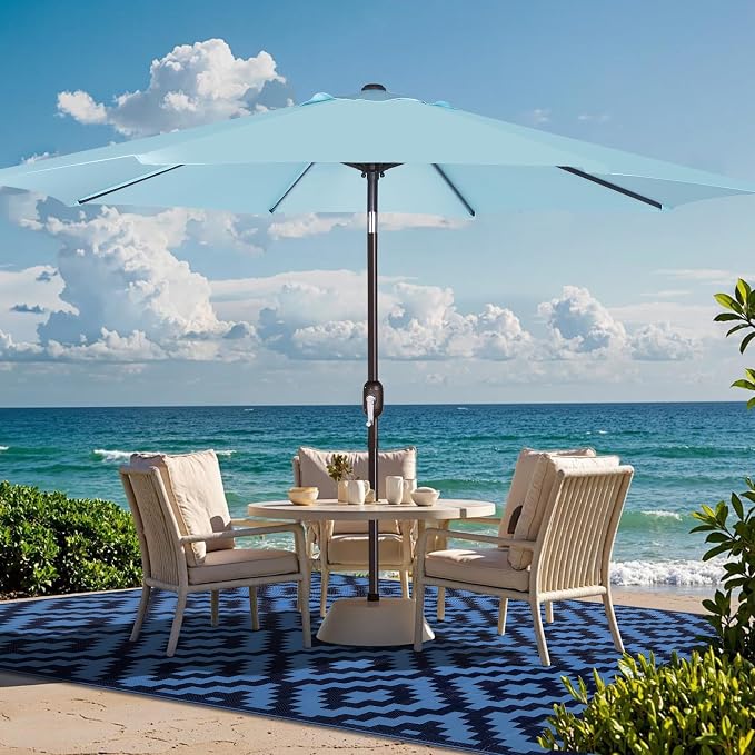 SAND MINE Reversible Mats, Plastic Straw Rug, Modern Area Rug, Large Floor Mat and Rug for Outdoors, RV, Patio, Backyard, Deck, Picnic, Beach, Trailer, Camping, Blue, 6' x 9'