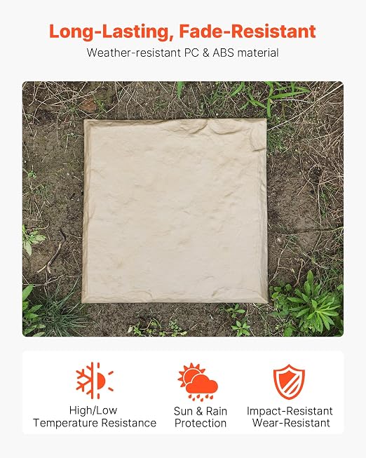 VEVOR Garden Stepping Stones, 8Pcs 15.5 x 15.5 in, Decorative Stepping Stones with Stakes, Weather-Resistant Plastic Pathway Pavers, Smooth Surface, Outdoor Walkway for Lawn Patio Landscape, Beige
