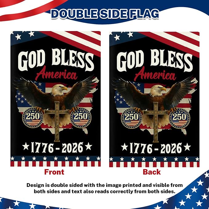 250 Anniversary Usa Garden Flags for Outside, 250 Anniversary USA Flag 1776-2026 God Bless America Commemorative Patriotic Banner with Eagle Design Yard Sign 4th of July Decorations Double-Sided Waterproof 250 Year American Flag 12x18 Inch