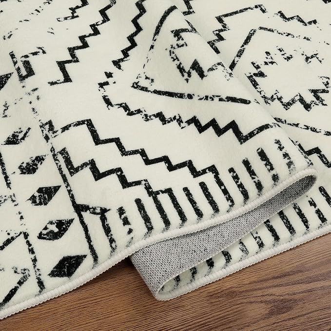 Wonnitar Moroccan 3x5 Area Rug, Washable White Non-Slip Entry Rug, Farmhouse Rustic Small Living Room Rug Tribal Non-Shedding Throw Mat Indoor Floor Carpet for Kitchen Bedroom Mud Room (Beige,3'x5')