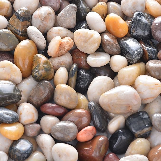 10lb Natural Decorative Polished Mixed Pebbles - Pebbles Polished Gravel,0.5-1.2 inch Small Decorative River Rock Stones for Fresh Water Fish Animal Plant Aquariums, Landscaping, Home Decor etc.
