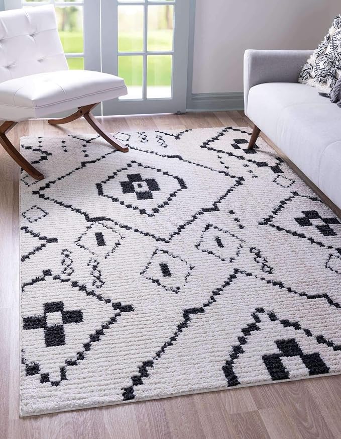 Unique Loom Morocco Collection Tribal, Southwestern, Bohemian Area Rug (4' 0 x 6' 0 Rectangular, Ivory/Black)