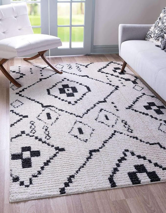 Unique Loom Morocco Collection Tribal, Southwestern, Bohemian Area Rug (5' 0 x 8' 0 Rectangular, Ivory/Black)