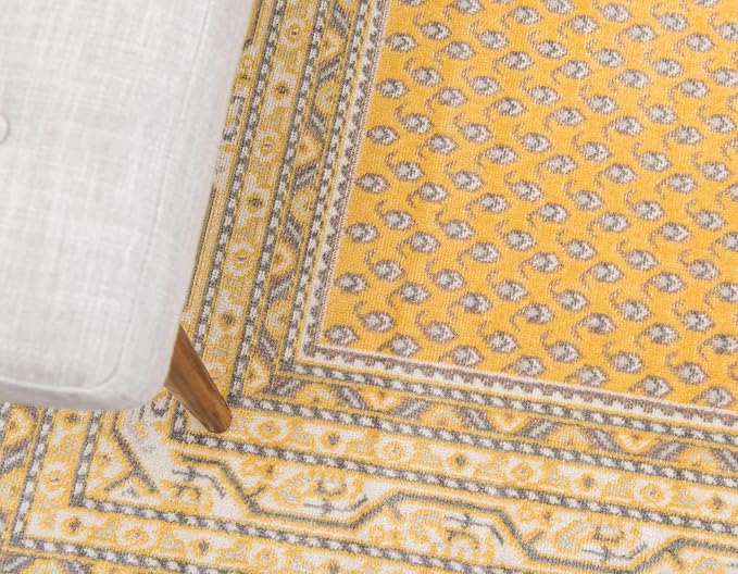 Unique Loom Williamsburg Collection Traditional Border with Dotted Center Area Rug, Rectangular 8' 0" x 10' 0", Yellow/Beige