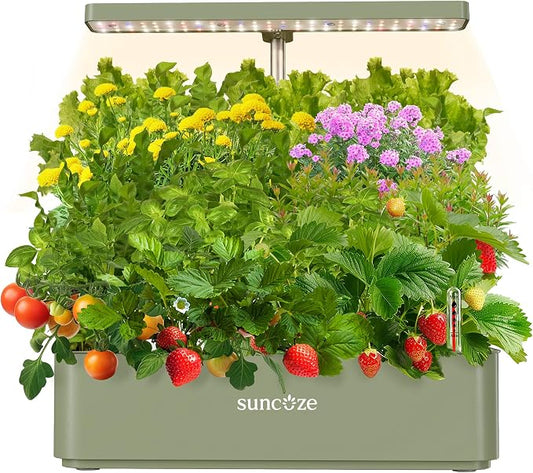 SUNCOZE Hydroponics Growing System, Compact 12 Pods Indoor Garden, Green | 24W LED Dimmable Grow Light, 4L Water Tank with Quiet Pump, Adjustable Height Herb Garden Planter Indoor Kit, Gardening Gifts
