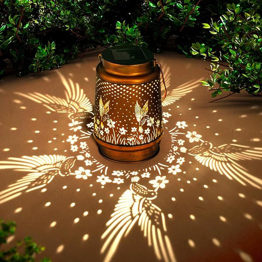 DIBIEECN Solar Lanterns Outdoor Waterproof, Hummingbird Gardening Birthday Gifts for Women Mom Grandma, Metal Hanging Decorative Solar Lights Outside Garden Decor for Yard, Patio, Backyard, Porch