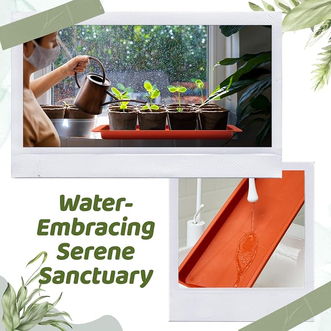 Cinnvoice 4 Pack Terracotta 24 x 8 x 1.6 Inch Rectangle Plant Saucer Large Plastic Plant Tray Water Drip Trays for Windowsill Flower Pot Planter Drainage Germination Garden Indoor Outdoor Use
