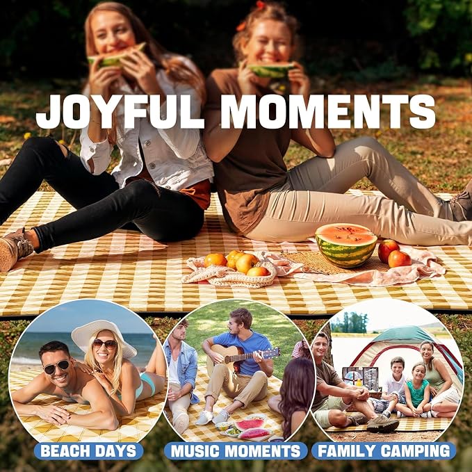 TigeJoy Extra Large Picnic Blanket Waterproof Foldable 80''x80'', Outdoor Picnic Mat Beach Blanket Sandproof for Park, Grass, Travel, Hiking, Camping Essentials, Gingham Picnic Blanket