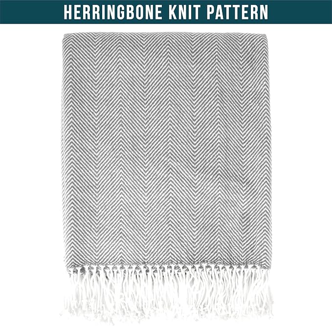 PAVILIA Light Gray Herringbone Throw Blanket for Couch Bed, Decorative Outdoor Throw Blanket, Faux Cashmere Blanket Throw, Lightweight Accent Sofa Blanket Throw, 50x60