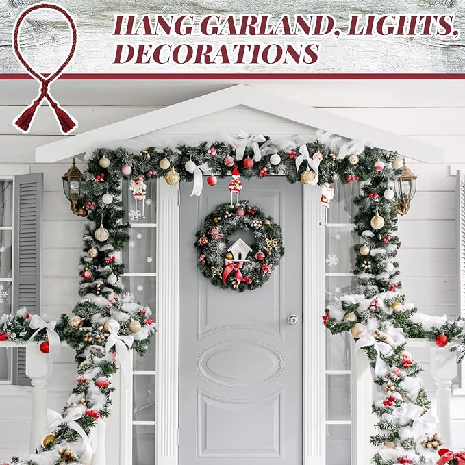 Dingion 20 Pcs Christmas Garland Decorative Banister Ties with Tassel 25.2 Inches Christmas Reusable Twist Ties for Garland Fireplace Staircase Banister Home Xmas Holiday Decorations(Burgundy)