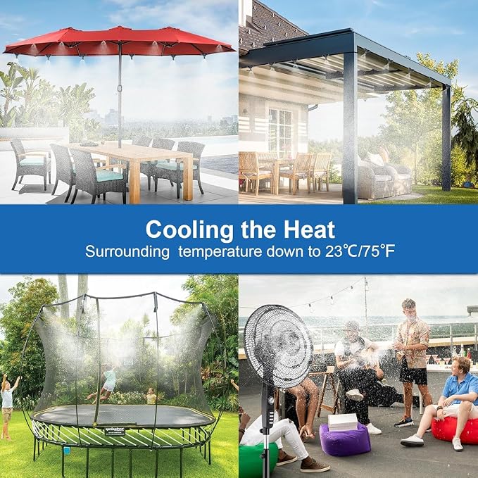 Misters for Outside Patio,Outdoor Water Misting Cooling System,75FT|23M.Backyard Mist Kit for Garden,Greenhouse,Fan,Deck,Umbrella,Canopy,Pool,Porch.Trampoline Sprinkler Park,BBQ Party Accessories