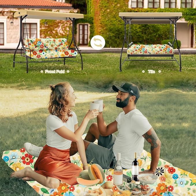 Porch Swing Cushions 3 Seater Replacement Thicken 5" Waterproof & Fade Resistant Swing Cushions for Outdoor Furniture Bench Patio Swing Cushion with Backrest & Ties(Color Floral 60x40x5inch)