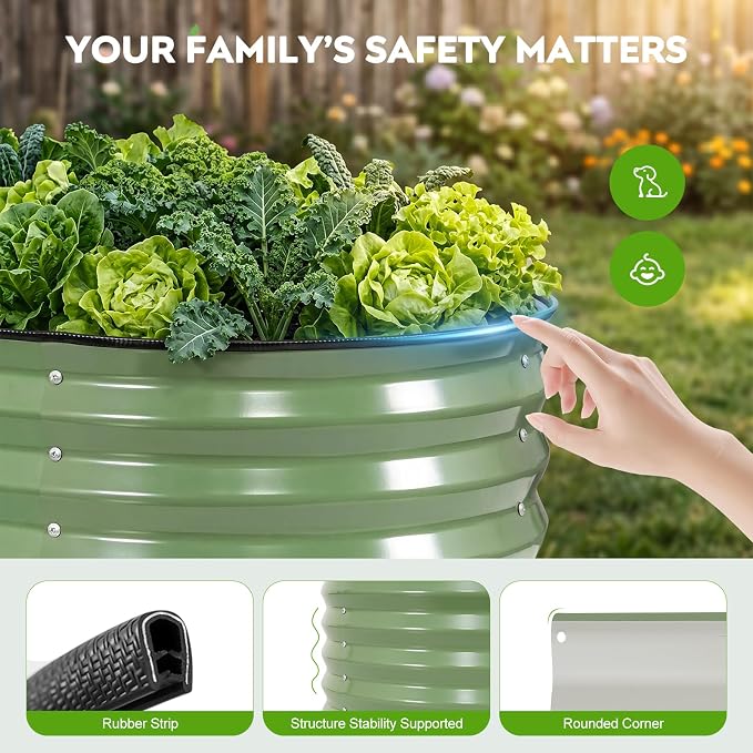 2 Pack Galvanized Raised Garden Bed 8x2 ft, 17" Tall Oval Metal Planter for Outdoors, 9 in 1 Modular Large Garden Bed Kits for Outdoor Vegetable Flowers - Olive Green