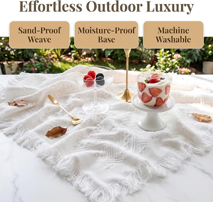 70x70 Bohemian Picnic Mat Extra Large, Sand Proof Outdoor Camping Blanket Machine Washable, Lightweight Portable Travel Tarp for 5-7 Adults Beach Park Grass (White-T-Grid)