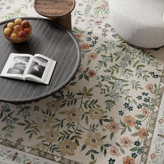 Machine Washable Rugs for Living Room: 6x9 Area Rugs for Bedroom Vintage Stain Resistant Non Slip Low Pile Soft Carpet Rug for Kitchen Dining Room Farmhouse Kids Room Nursery Playroom