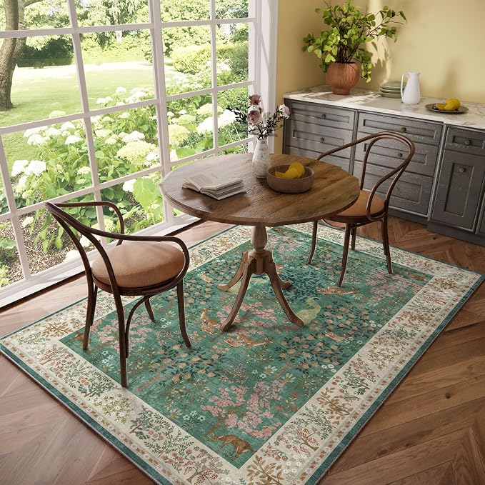 Machine Washable Rugs for Living Room: 5x7 Bedroom Rug Vintage Rug Stain Resistant Non Slip Low Pile Lightweight Soft Indoor Carpets for Living Room Dining Room Kitchen Nursery Kids Room Farmhouse