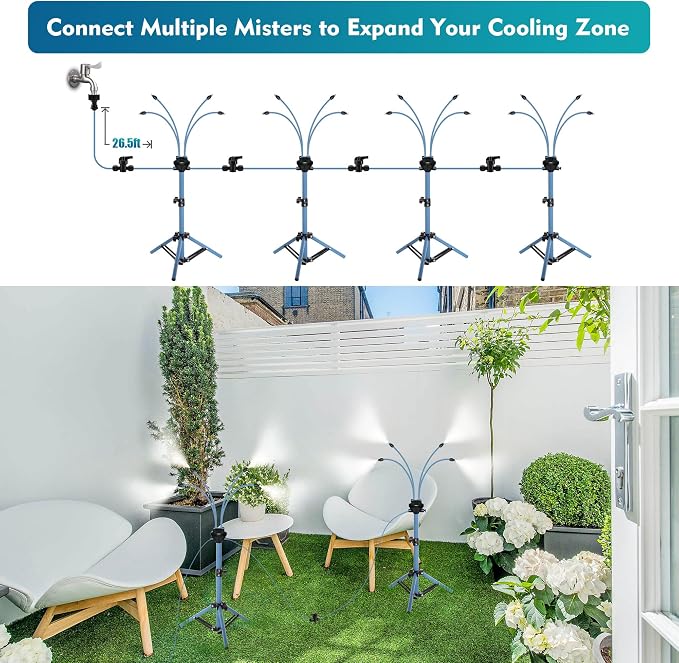 Standing Misters for Outside Patio – 3.6 FT Adjustable Height Stand Misting System for Outdoor Cooling, Portable Water Mister for Mist Playing, Backyard, Porch (Blue)