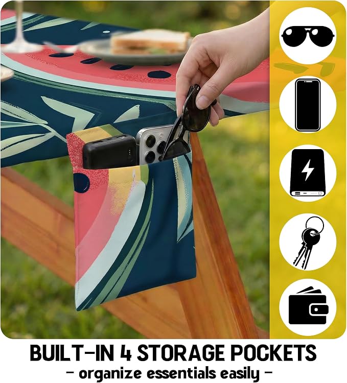 Picnic Table Cover with Bench Covers Camping Essentials Waterproof Windproof Fitted Tables and Seats Set Patio Outdoor Must Haves Stuff Tablecloth Rv Owner Camper Overlanding Activities Gadgets Kit