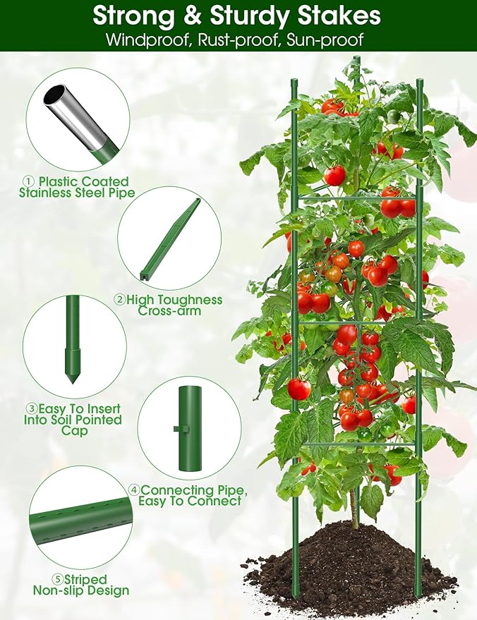 Tomato Cages, 3 Pack 51.2inch Adjustable Tomato Plant Support - Rust-Proof Tool-Free Triangle Trellis for Garden Climbing Plants, Raised Bed & Pots Plant Stakes