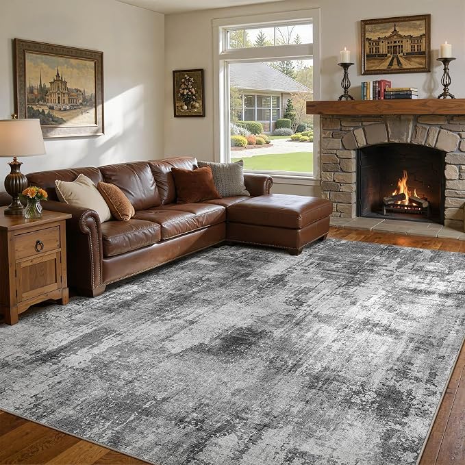 DMOYEST 10x12 Area Rug for Living Room Washable Abstract Indoor Carpet | Neutral Modern Low Pile Rugs Kid & Pet Friendly Large Soft Thin Carpet for Bedroom Dining Room and Office - Black