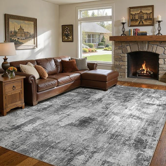 DMOYEST 10x12 Area Rug for Living Room Washable Abstract Indoor Carpet | Neutral Modern Low Pile Rugs Kid & Pet Friendly Large Soft Thin Carpet for Bedroom Dining Room and Office - Black