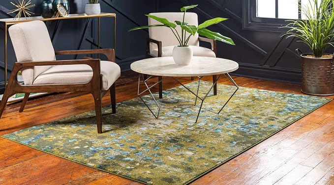 Unique Loom Jardin Collection Colorful, Vibrant, Abstract, Modern Area Rug (4' 0 x 6' 0 Rectangular, Green/ Olive)
