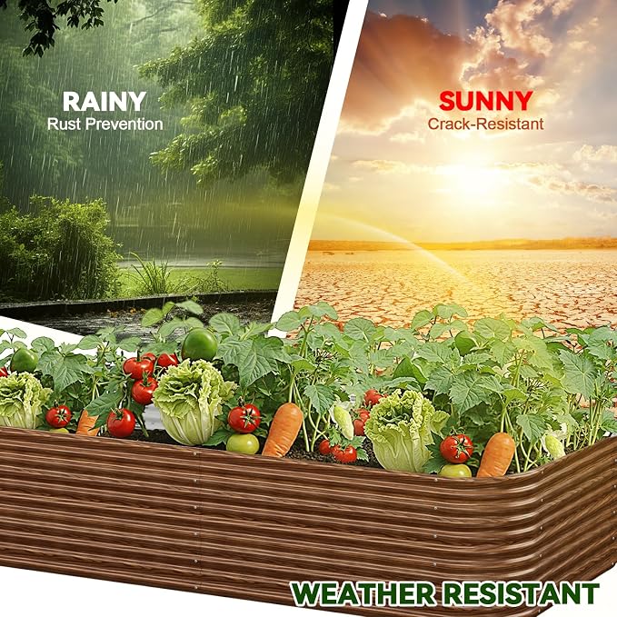 4 Pack Tall 8x4FT Brown Corrugated Galvanized Steel Raised Garden Bed Outdoor, Metal Above Ground Garden Bed for Vegetables and Flowers, Raised Beds for Gardening