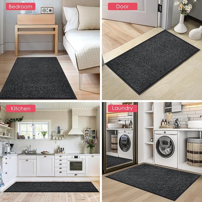 Kuyal Front Door Mat, 2'x3' Indoor Outdoor Entrance Mats, Commercial Floor Inside Outside Entrance, Heavy Duty Durable Welcome Mat, Rubber Backing Non Slip Outdoor Mats for Entryway,Black