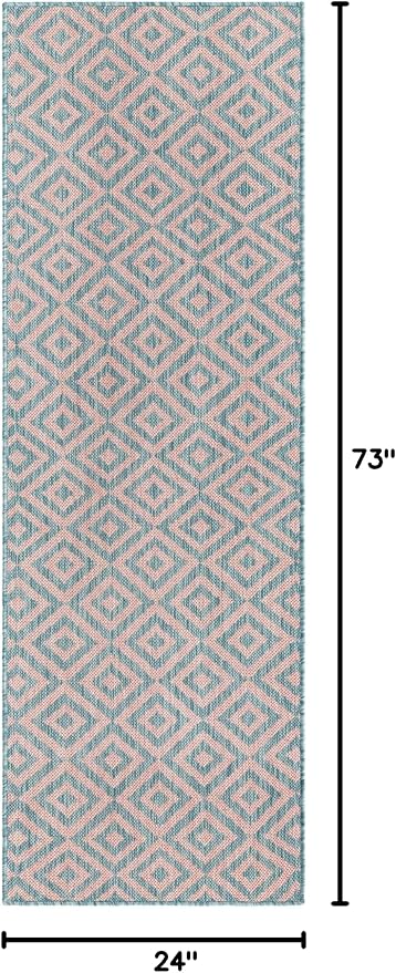 Unique Loom Jill Zarin Jill Zarin Outdoor Collection Area Rug - Costa Rica (2' x 6' 1" Runner, Pink and Aqua/Light Blue)